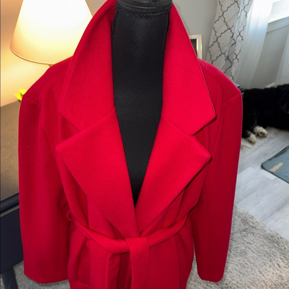Nine West Red Belted LINED Coat elegant, business casual, feminine, colorful, Lg - Picture 2 of 9